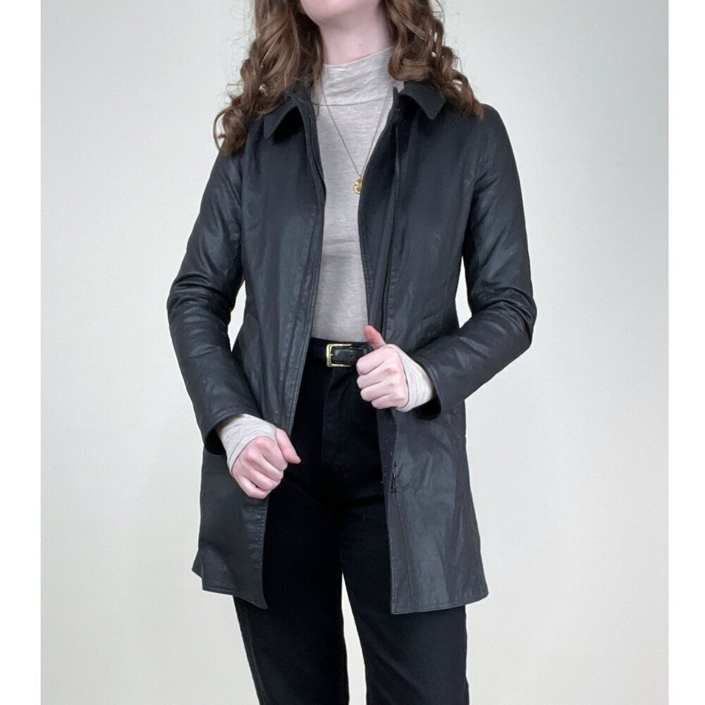 M0851 Waxed Cotton Faux Leather Peacoat Preppy Field Barn Utility Jacket Coat